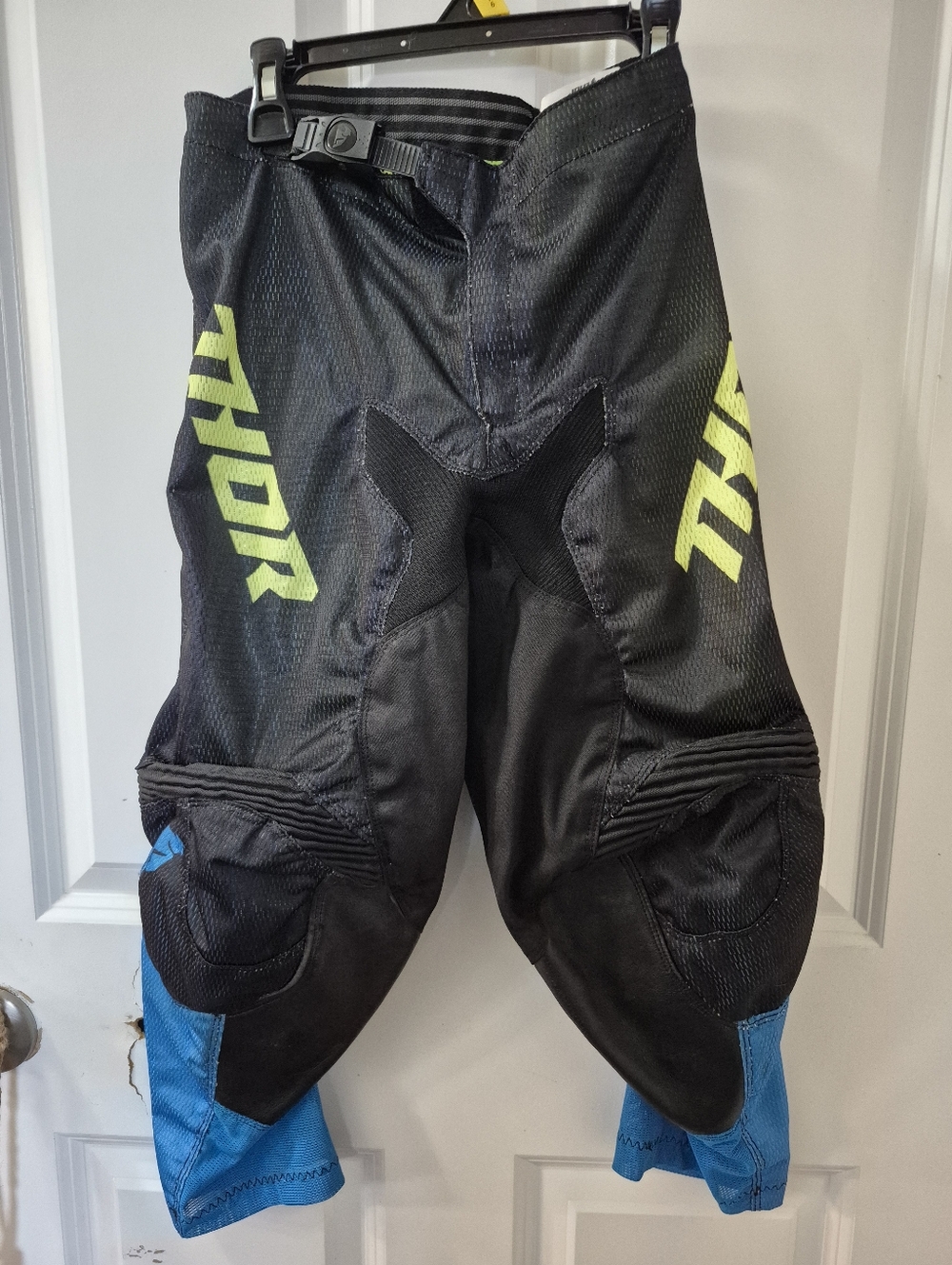 thor Black with Neon Yellow Logos and Blue Accents Motocross Pants